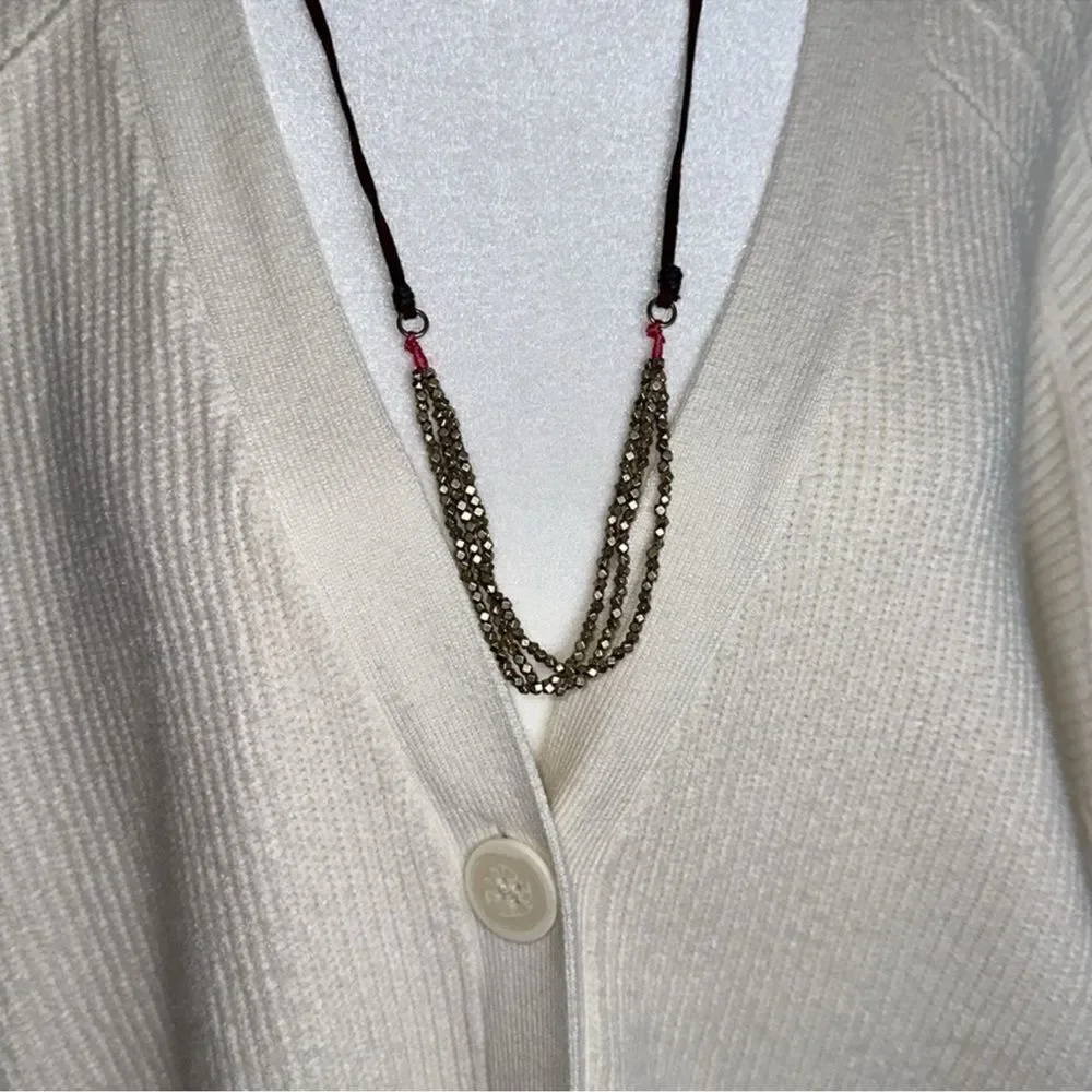 AE Brown Leather Gold Tone Triple Strand Fuchsia Western Boho Necklace